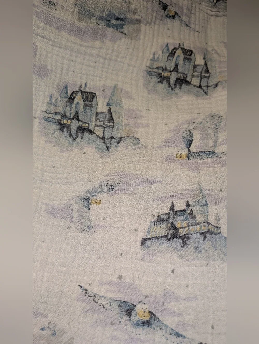 2 Pottery Barn Kids Harry Potter  Organic Cotton Swaddles - Blue Hogwarts Print